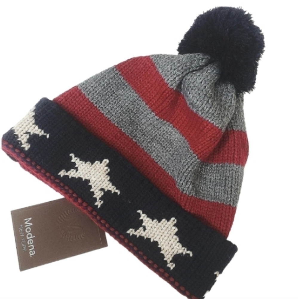 MODENA Patriotic Flag Knit Pom Pom Hat!